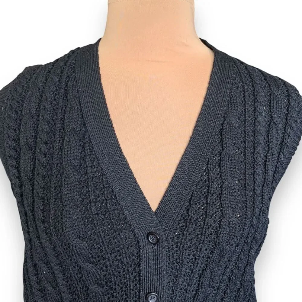 Pendleton Black Cable Knit Cardigan Vest - Picture 4 of 9